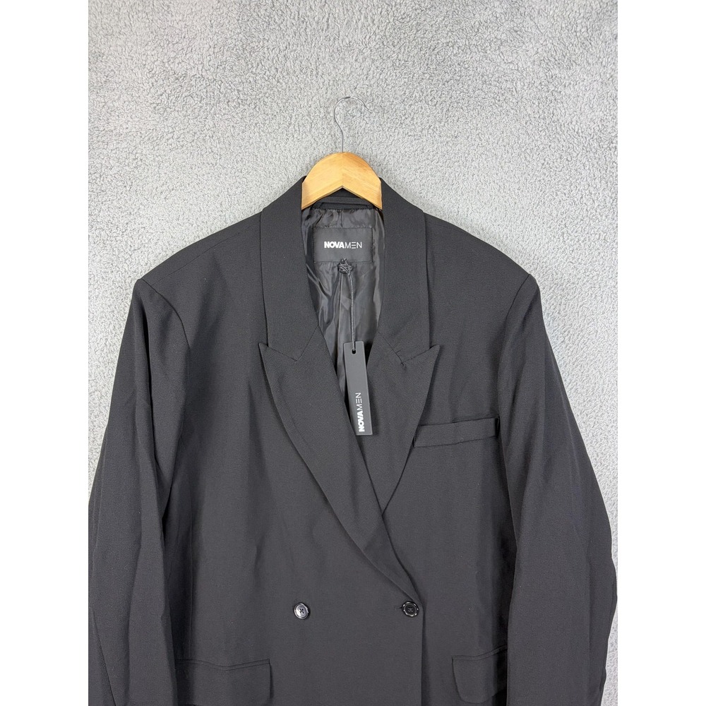 NOVAMEN Suit Jacket Mens XL Black Golden Hour Boxy Double Breasted Stretch New